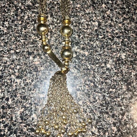 STELLA & DOT "Bianca" Lariat Gold & Bronze Tone Tassel Necklace 32" Front Hook - Picture 7 of 12